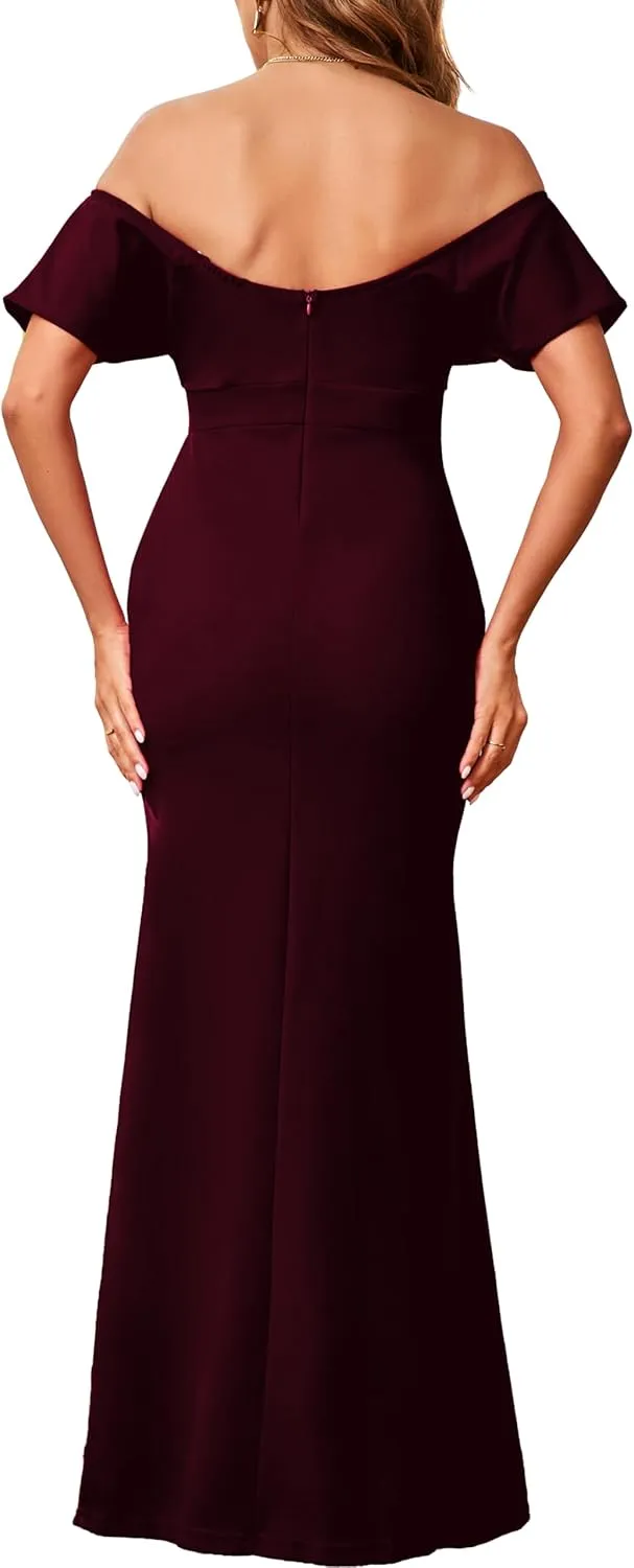 sexycherry Formal Dresses for Women Cocktail Sexy Off Shoulder Floor Length Long Evening Party Dress with Zipper