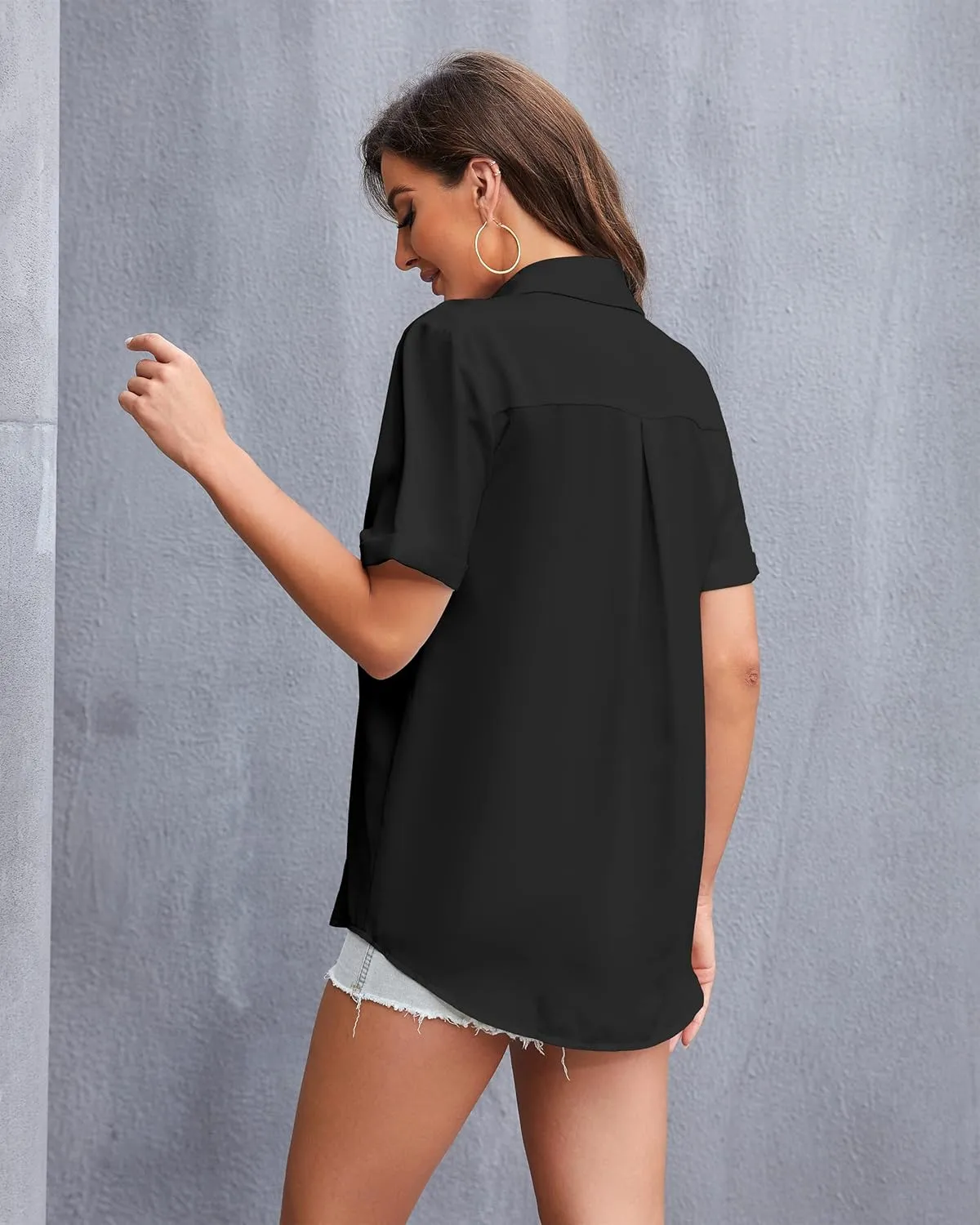 SPRING SEAON Women's Button Down Shirts Causal Collared Blouses Work Office Long Sleeve Chiffon Blouse for Ladies