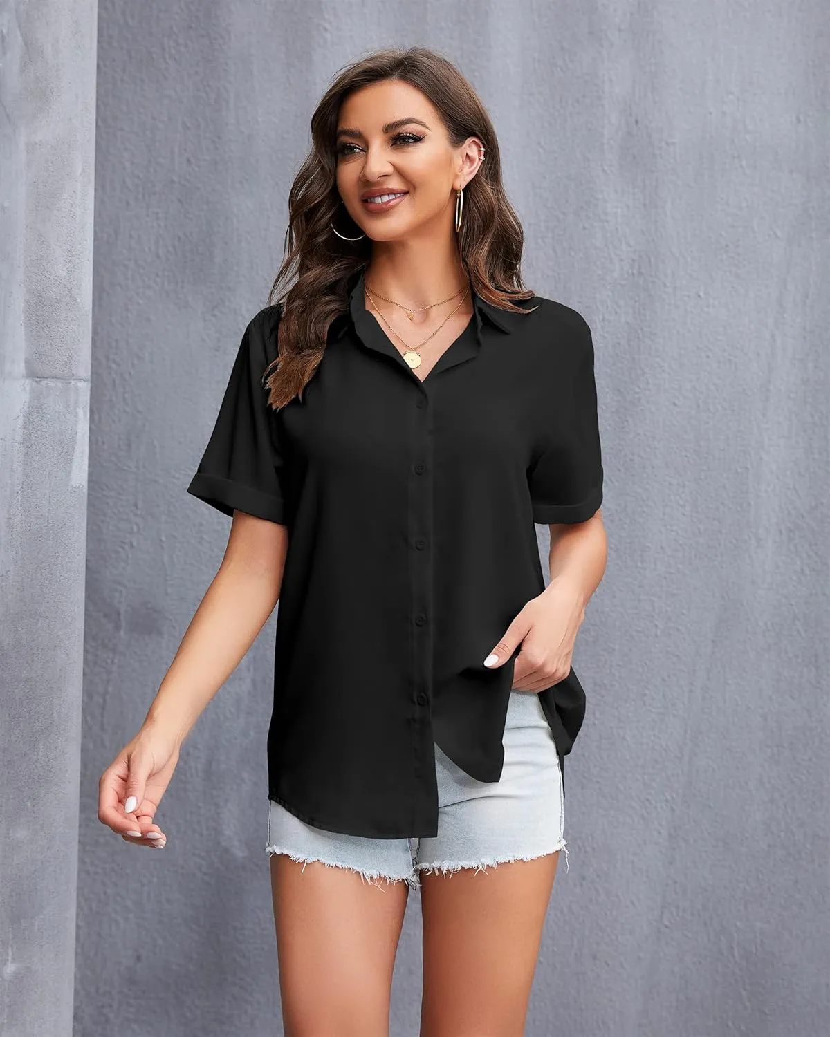 SPRING SEAON Women's Button Down Shirts Causal Collared Blouses Work Office Long Sleeve Chiffon Blouse for Ladies