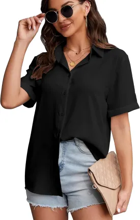 SPRING SEAON Women's Button Down Shirts Causal Collared Blouses Work Office Long Sleeve Chiffon Blouse for Ladies