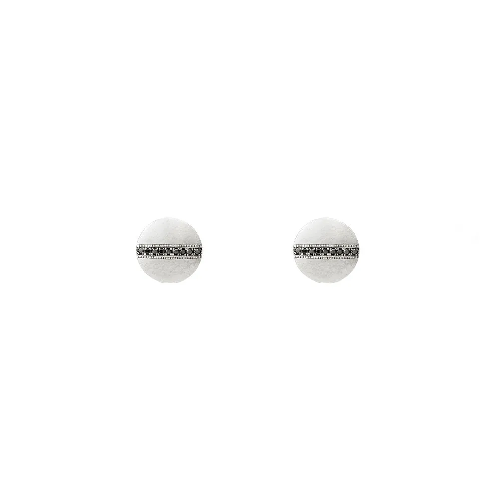 Sterling Silver Vintage Finish DACI Stud earrings with Black diamonds
