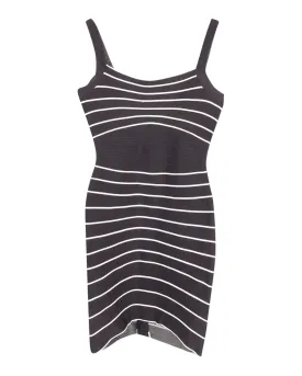 Striped Mini Dress in Black Print Rayon