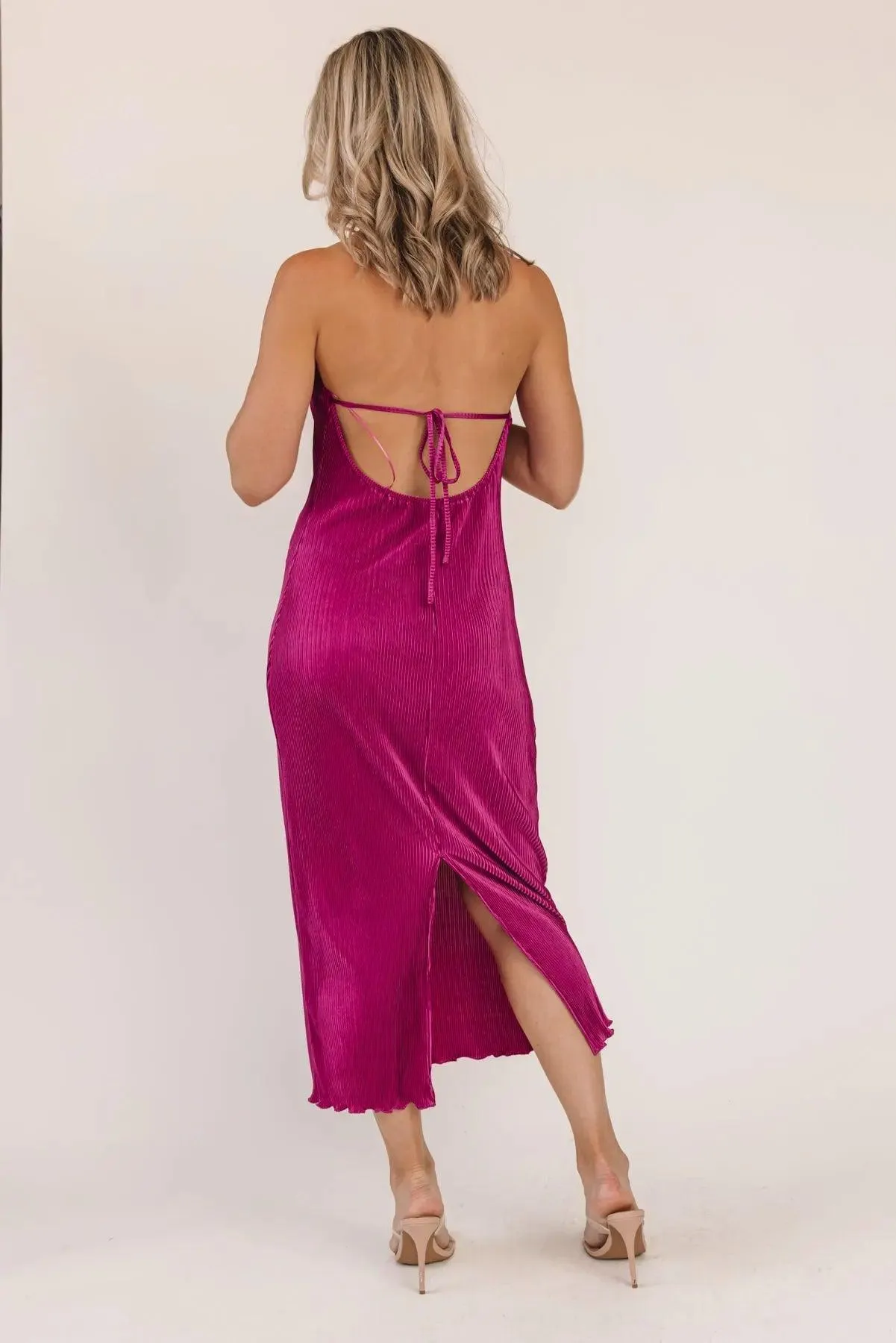 Sunset Secret Magenta Halter Midi Dress