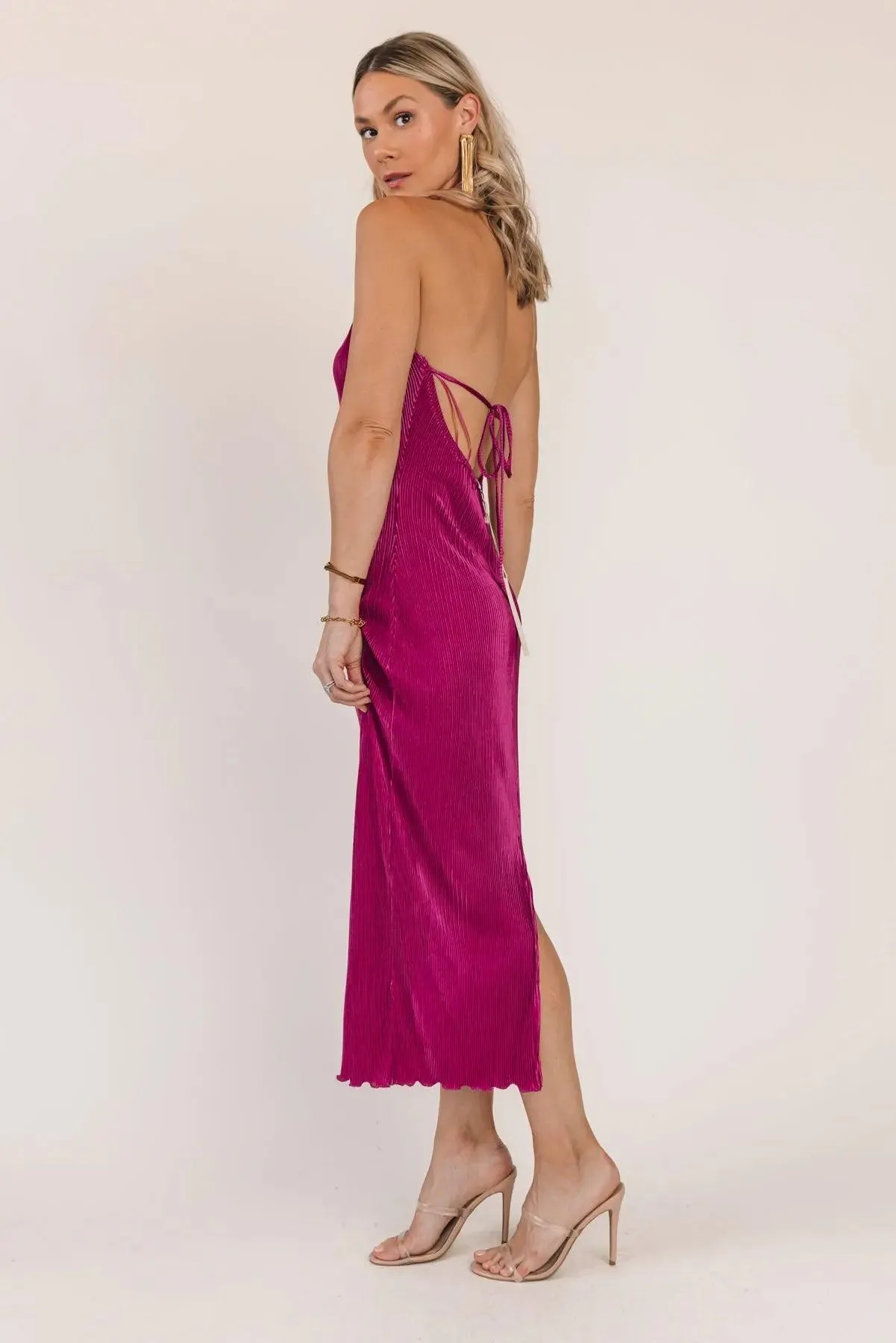 Sunset Secret Magenta Halter Midi Dress