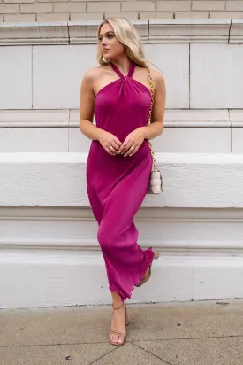 Sunset Secret Magenta Halter Midi Dress