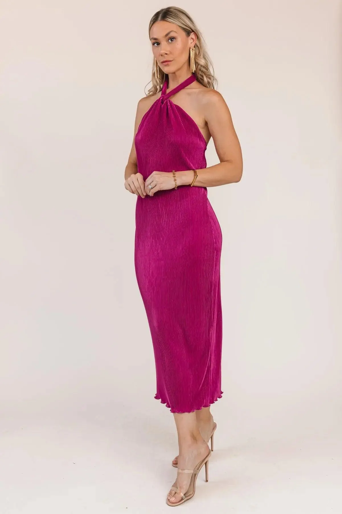 Sunset Secret Magenta Halter Midi Dress
