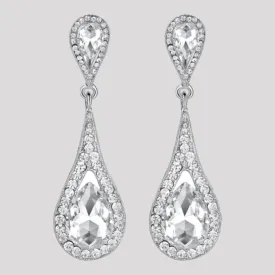 Tear Drop Silver Crystal Stud Earrings