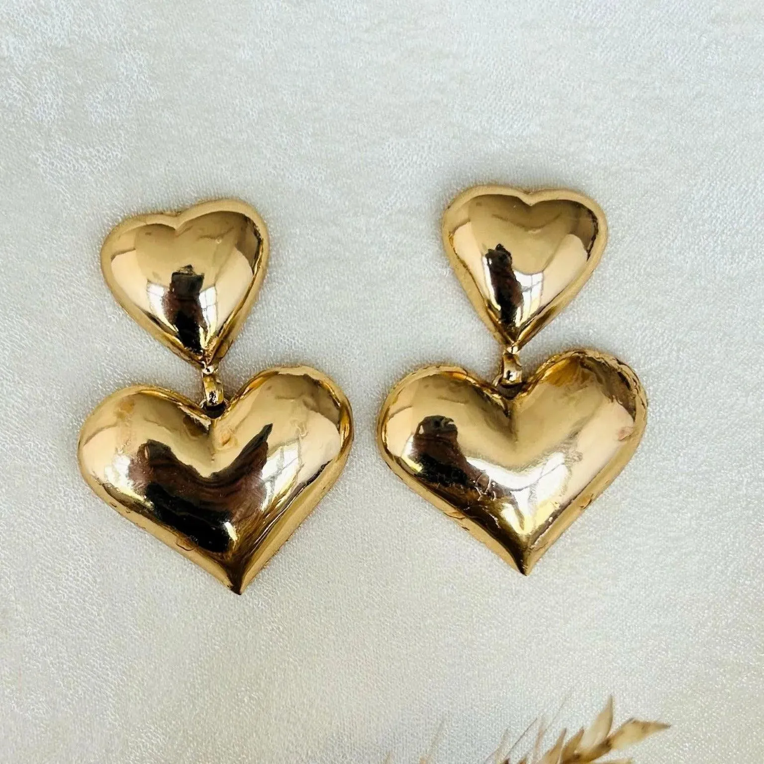 TFC Bold Double Heart Gold Plated Dangler Earrings