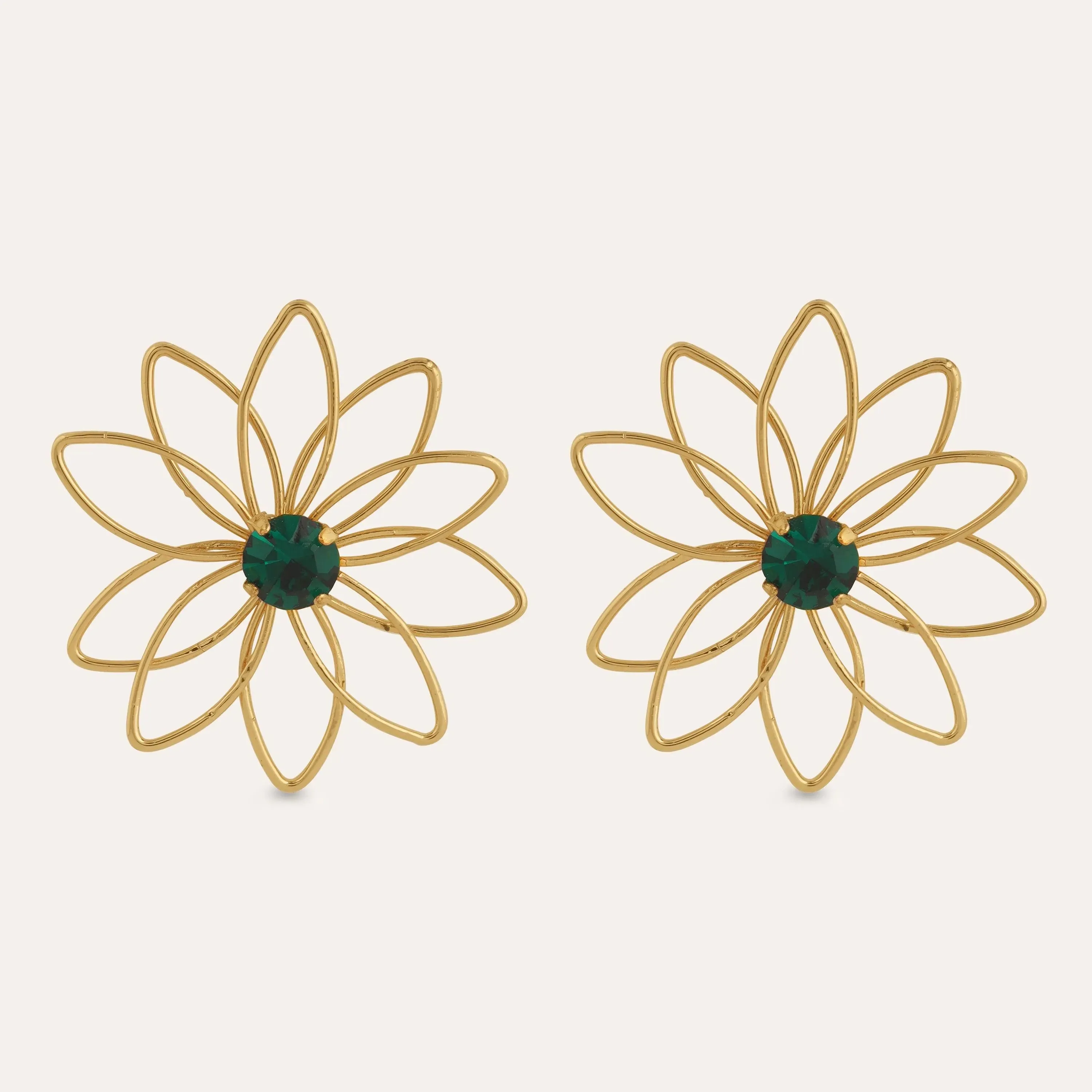 TFC Cute Floral Emerald Mini Gold Plated Stud Earrings