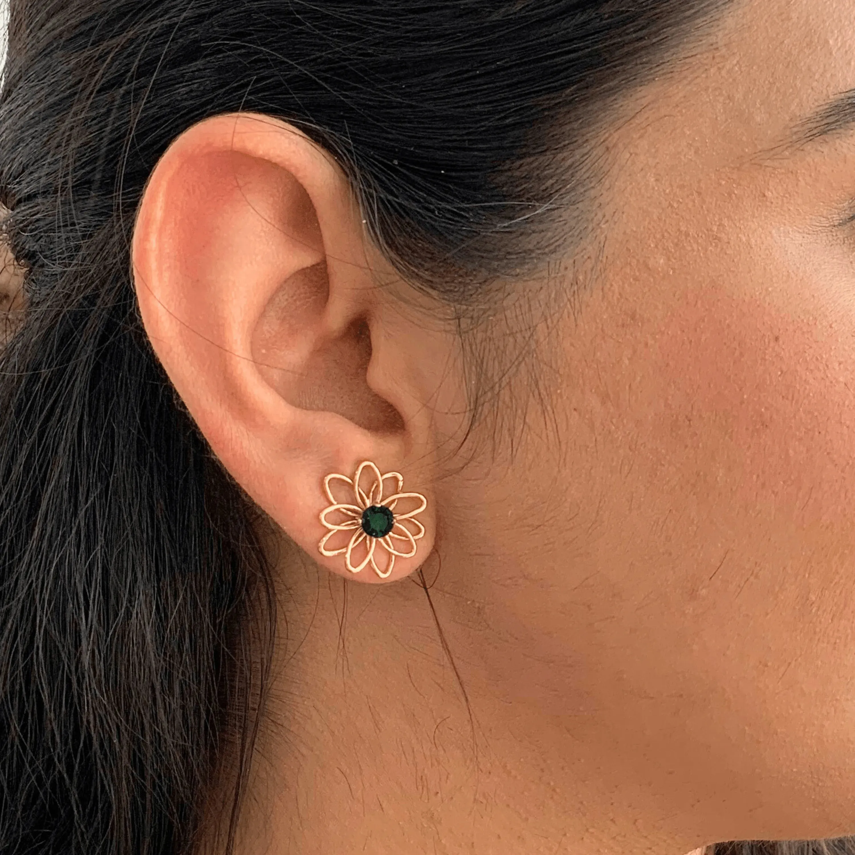 TFC Cute Floral Emerald Mini Gold Plated Stud Earrings