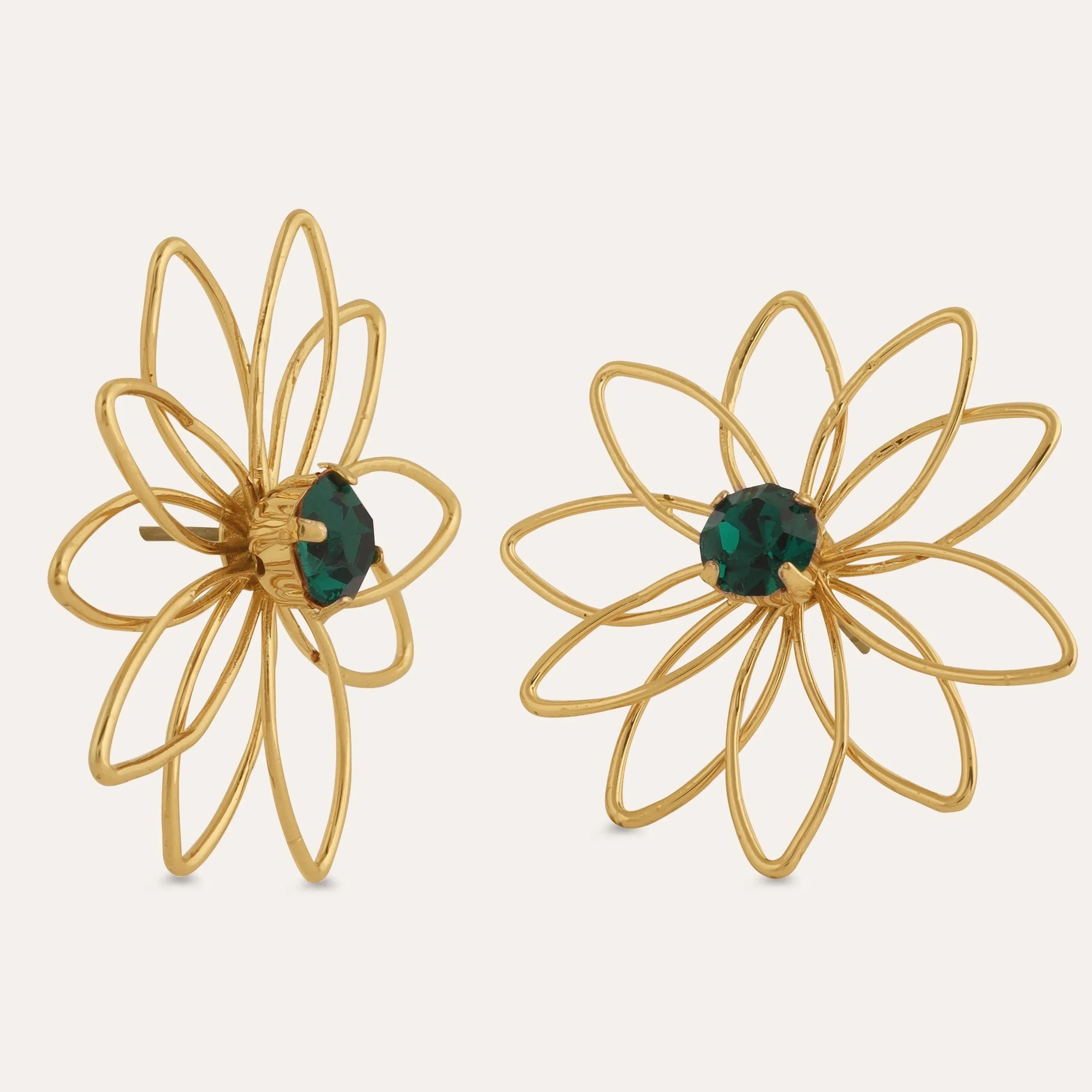 TFC Cute Floral Emerald Mini Gold Plated Stud Earrings