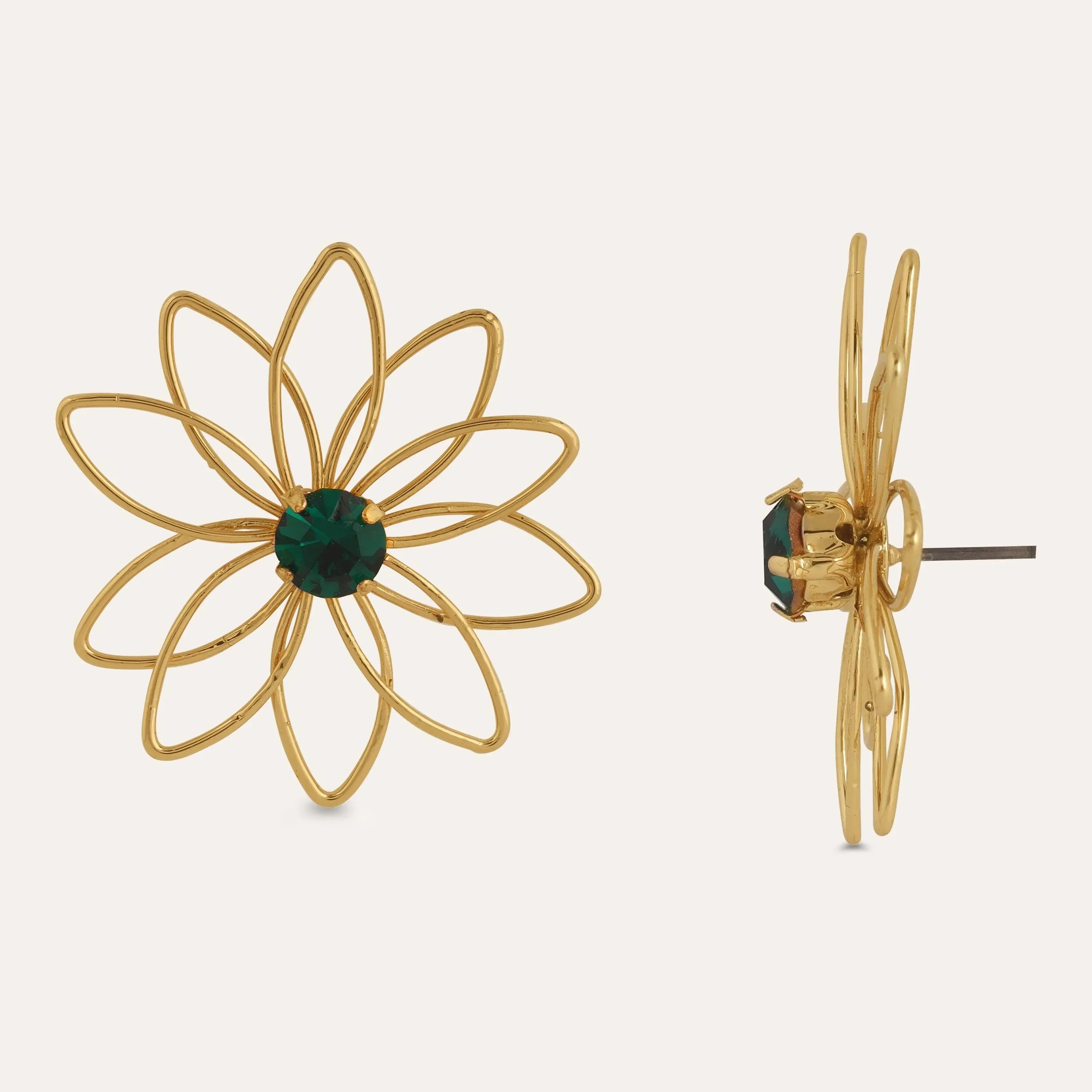 TFC Cute Floral Emerald Mini Gold Plated Stud Earrings