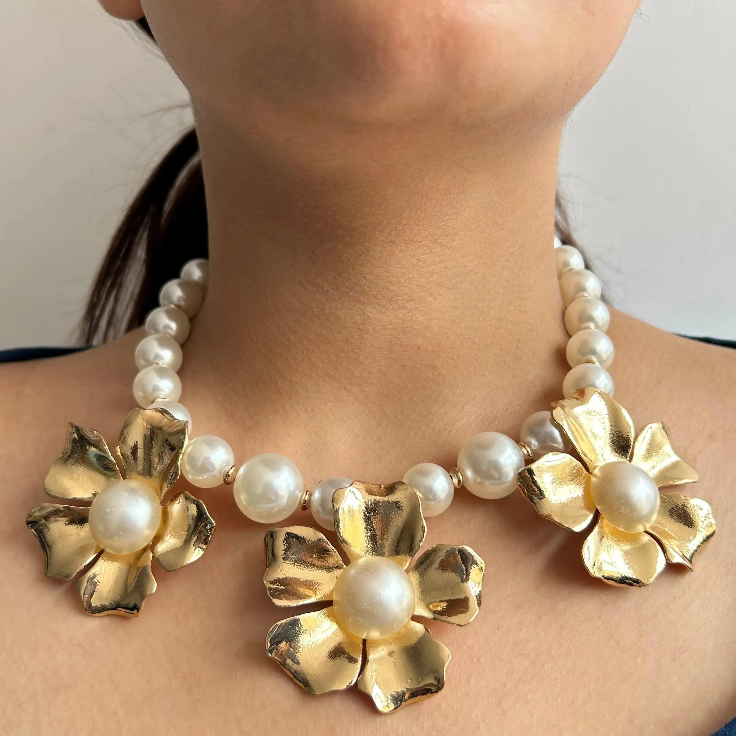 TFC Magna Flora Gold Plated Pearl Necklace