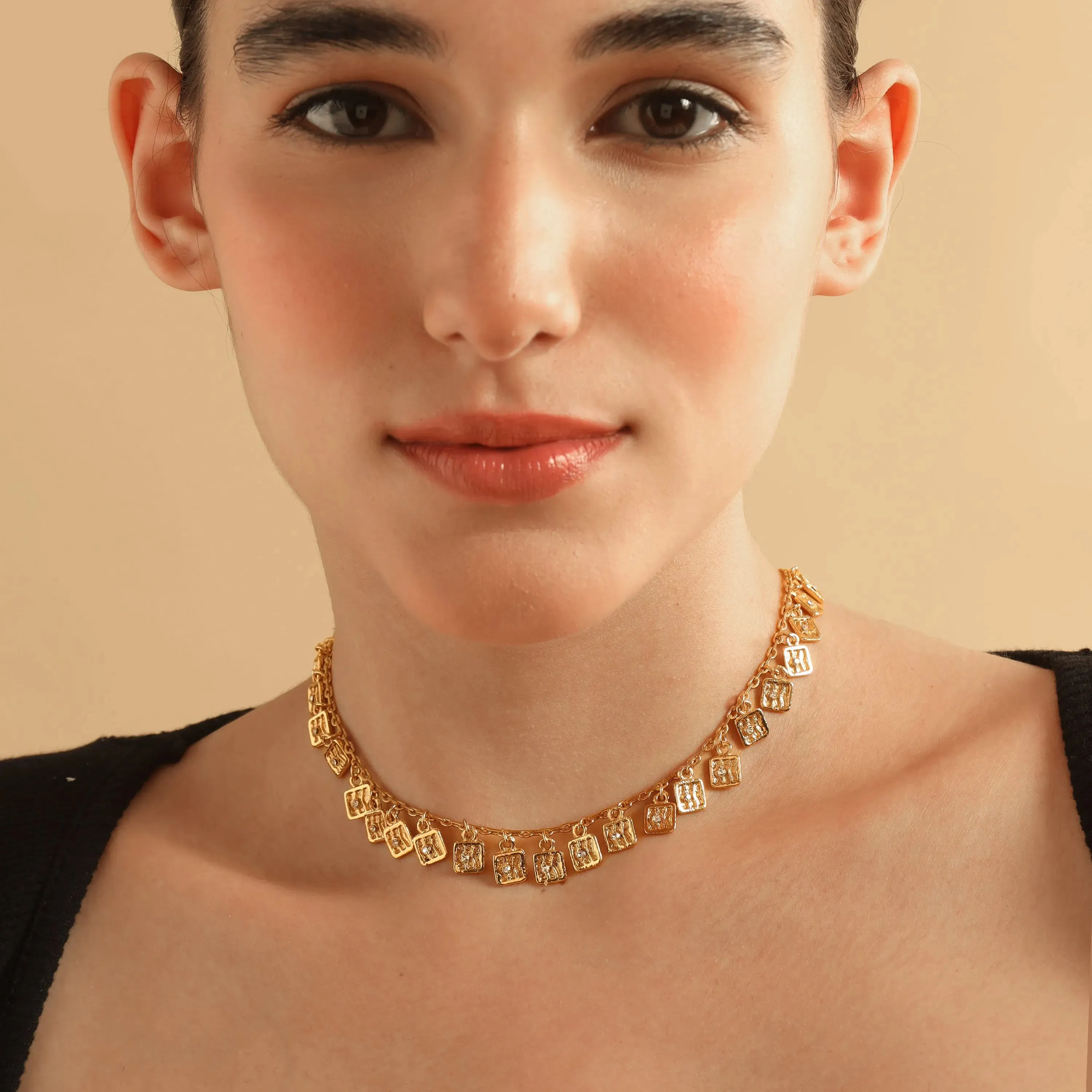 TFC Square Charms Gold Plated Necklace