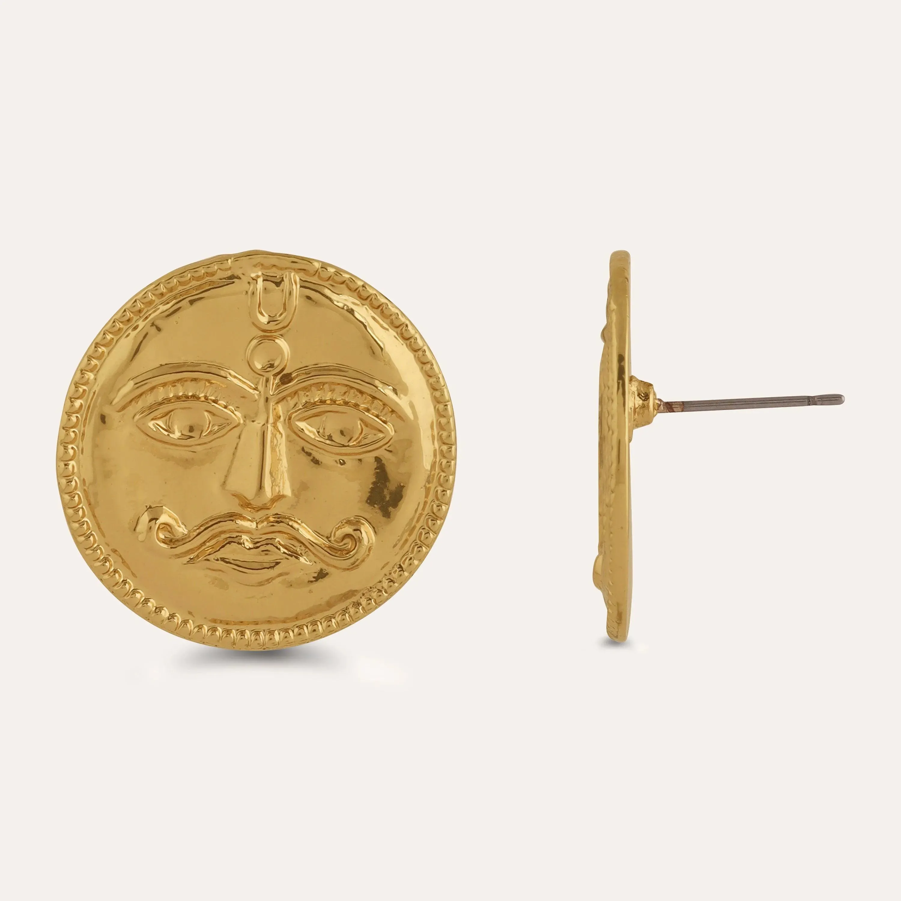 TFC Sunface Gold Plated Statement Stud Earrings