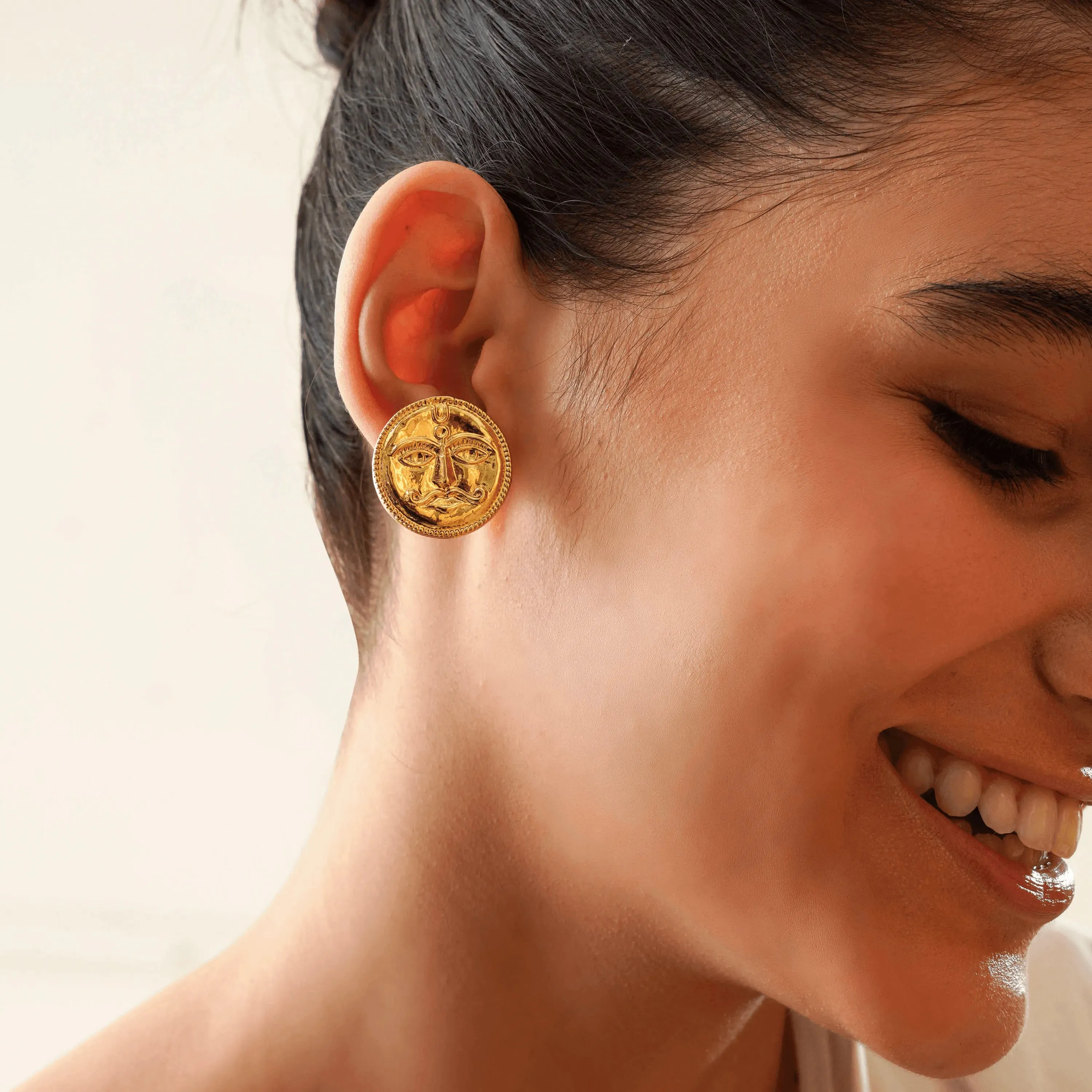 TFC Sunface Gold Plated Statement Stud Earrings