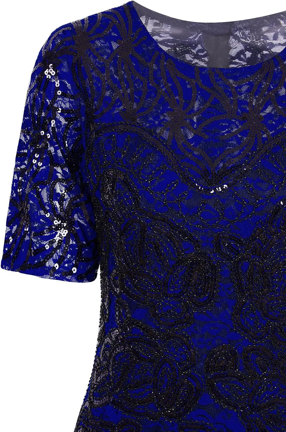 Vijiv Vintage 1920s Gatsby Sequin Beaded Lace Cocktail Party Flapper Dress with Sleeves