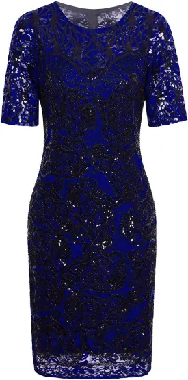 Vijiv Vintage 1920s Gatsby Sequin Beaded Lace Cocktail Party Flapper Dress with Sleeves