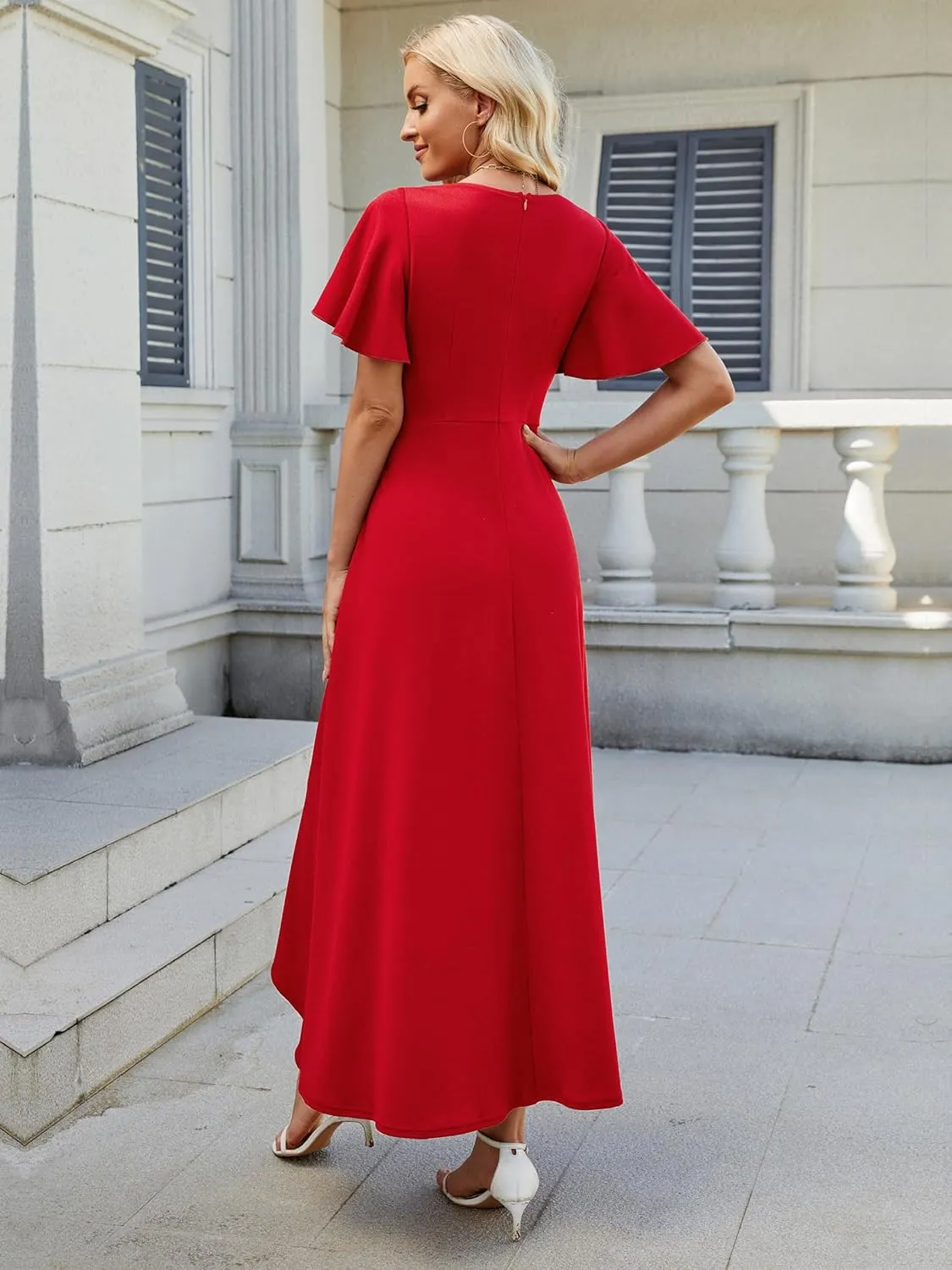 Wedding Guest Dresses for Women Have Pockets Cocktail Dress Ruffle Sleeve A Line Evening Party Formal Dresses for Women