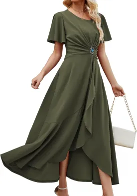 Wedding Guest Dresses for Women Have Pockets Cocktail Dress Ruffle Sleeve A Line Evening Party Formal Dresses for Women