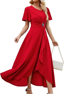 Wedding Guest Dresses for Women Have Pockets Cocktail Dress Ruffle Sleeve A Line Evening Party Formal Dresses for Women