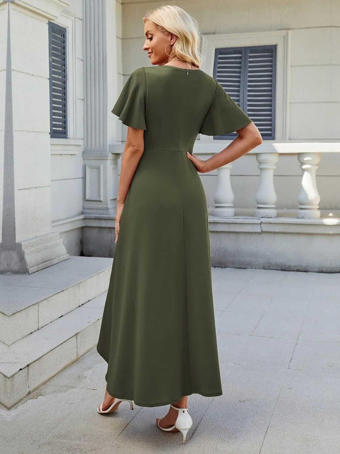 Wedding Guest Dresses for Women Have Pockets Cocktail Dress Ruffle Sleeve A Line Evening Party Formal Dresses for Women