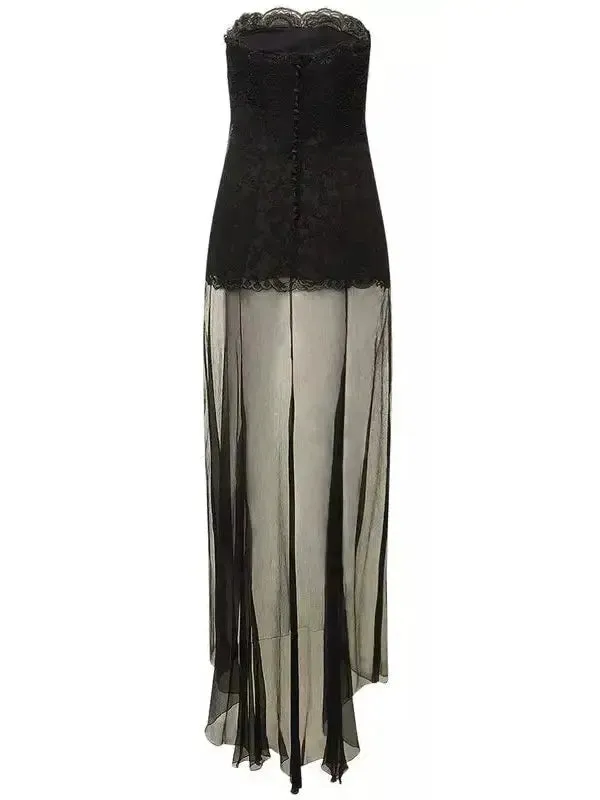Women’s Black Lace & Tulle Strapless Long Gown