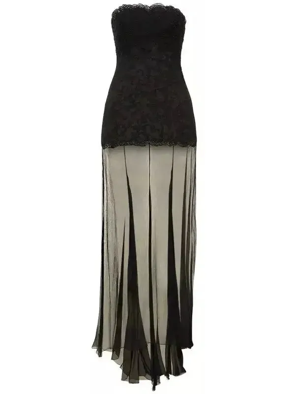 Women’s Black Lace & Tulle Strapless Long Gown