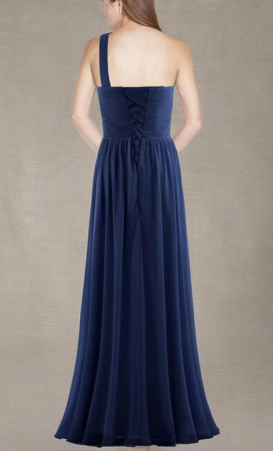 Women's Pleat Chiffon One Shoulder Bridesmaid Dresses Long Evening Dress Formal Wedding Party Dress
