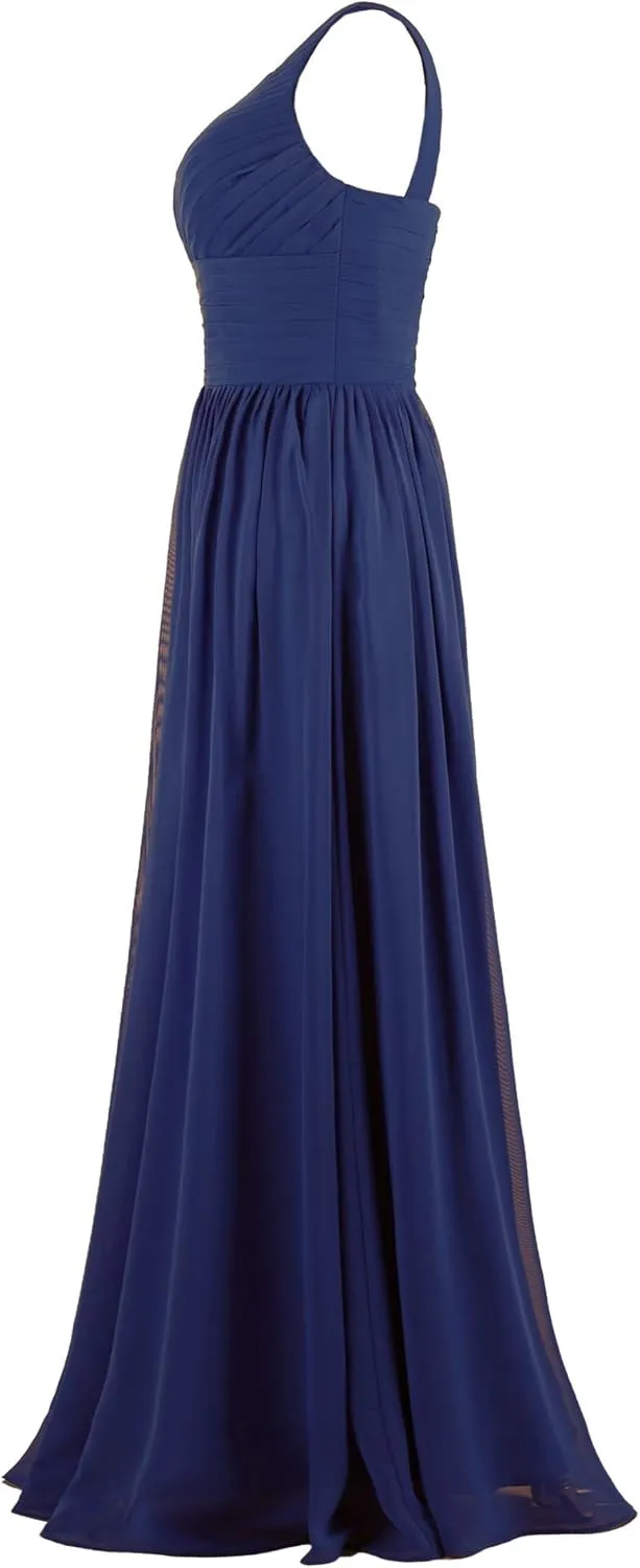 Women's Pleat Chiffon One Shoulder Bridesmaid Dresses Long Evening Dress Formal Wedding Party Dress