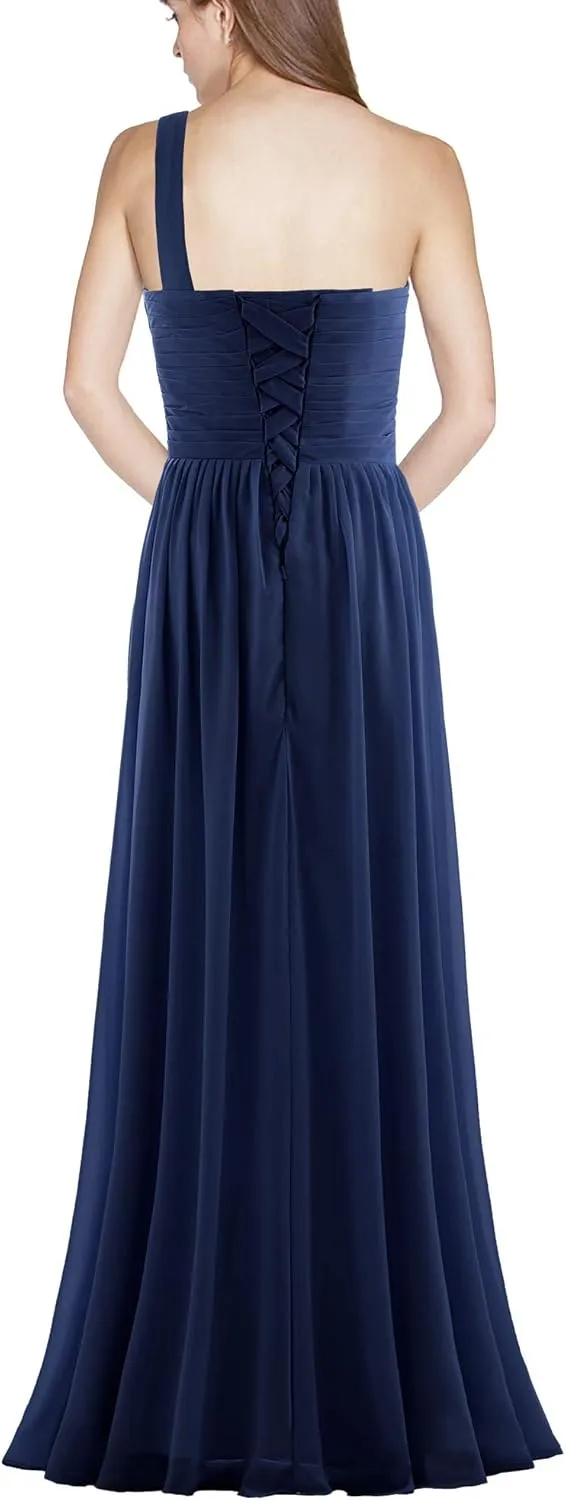 Women's Pleat Chiffon One Shoulder Bridesmaid Dresses Long Evening Dress Formal Wedding Party Dress