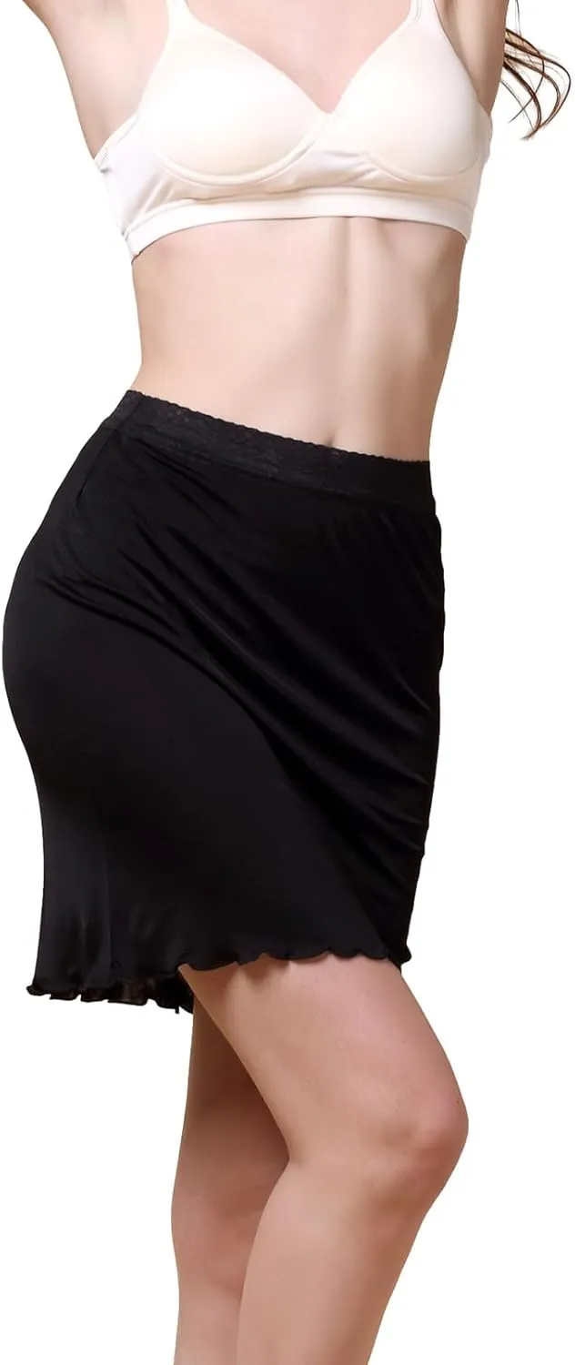 Women's Silk Half Slip Lace Trim Waist Short Underskirt Anti Cling Seamless Under Dress