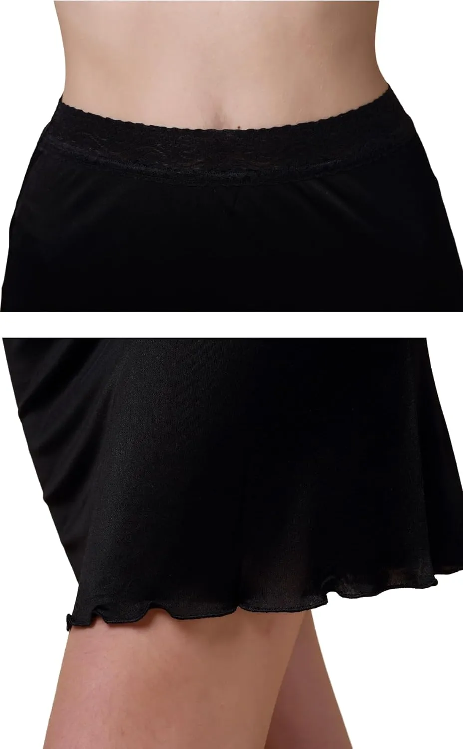 Women's Silk Half Slip Lace Trim Waist Short Underskirt Anti Cling Seamless Under Dress
