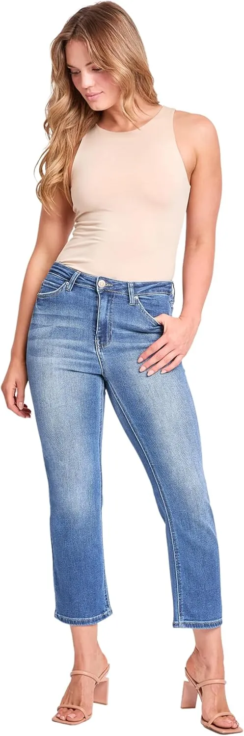 YMI Women's High Rise Vintage Stretch Straight Leg Jeans